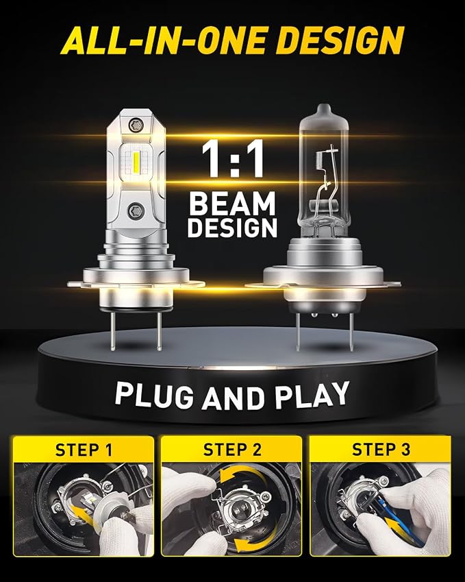 AUXITO H7 Bulb - 6X Halogen Brightness 6500K White, Plug & Play Installation, No Adapters Needed, 99% Vehicle Compatible, Enhanced Night Vision