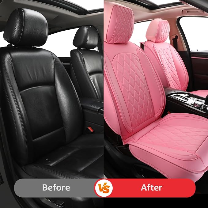 MIROZO Front Seat Covers Pink,Leather Car Seat Covers Waterproof Seat Cover,Automotive Seat Covers Universal Car Seat Protector Seat Cushion for Sedan, Truck and SUV (2PCS Front, Pink)