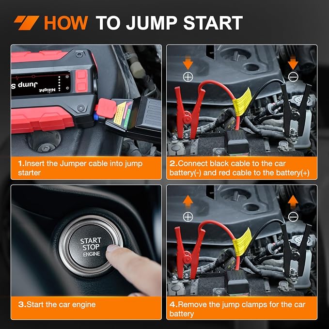 Nilight 1000A Car Battery Jump Starter for Up to 6.0L Gas & 4.0L Diesel Engines 12V Portable Jump Start Booster Pack Jump Box with Jumper Cables DC Output and LED Light