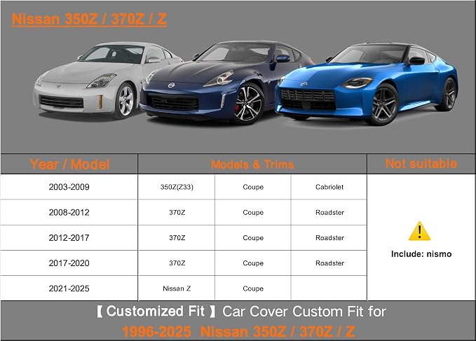 Kayme Heavy Duty Car Cover Custom Fit Nissan 350Z 370Z Roadster/Coupe NISMO（2003-2025） Waterproof All Weather for Automobiles, Full Car Cover - Sun, Rain & UV Protection