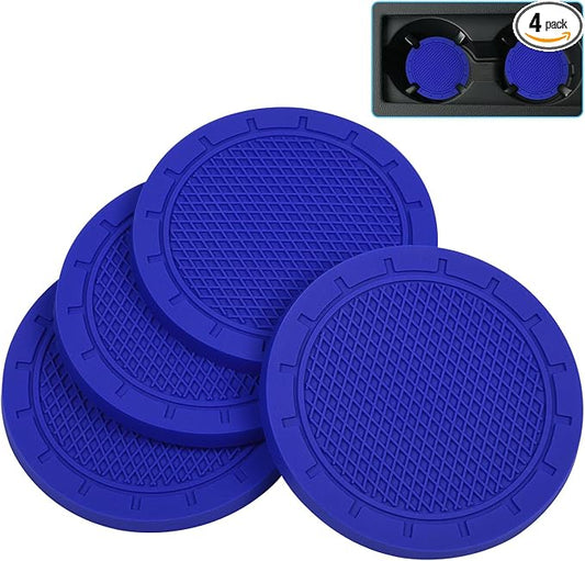 Car Coasters, Wisdompro 4 Pack PVC Car Cup Holder Insert Coaster - Anti Slip Universal Vehicle Interior Accessories Cup Mats for Women(Diameter 3", Blue)