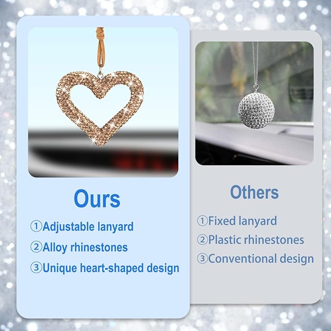 Bling Heart Car Hanging Accessories, Car Accessories for Women, Bling Rear View Mirror, Universal Bling Heart Diamond Car Accessories for Cars, Trucks, SUVs (Golden)