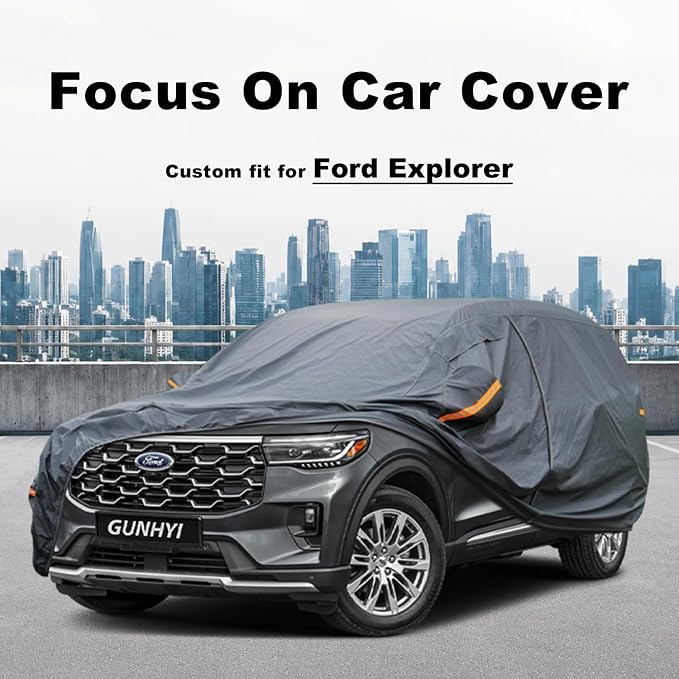 GUNHYI Premium Car Cover Custom Fit Ford Explorer (1995-2026), 16 Layers Heavy Duty Car Cover Waterproof All Weather with Zipper Door for Sun Rain Snow Dust Uv Protection
