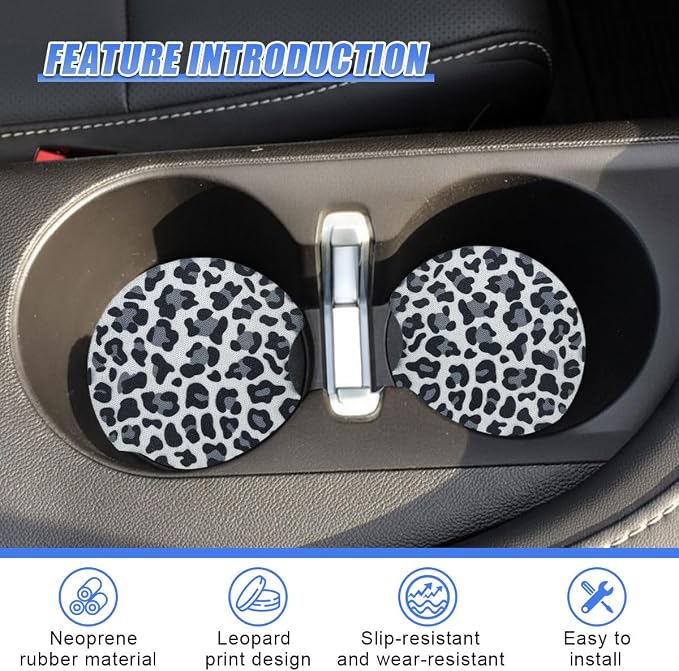 2PCS Leopard Print Car Cup Holder Coasters, 2.77'' Non-Slip & Shockproof Automotive Interior Drink Cup Mat, Universal Vehicle Insert Coaster Decoration Accessories for Women Girl (No.1)