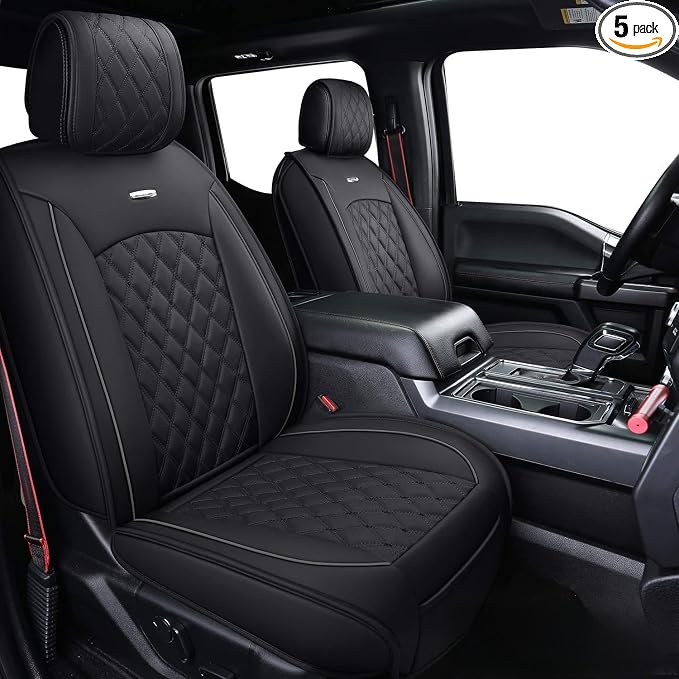 Aierxuan Full Set Car Seat Covers Custom Fit 2009-2026 Ford F150 Crew Cab and 2017-2026 F250 F350 F450 Super Duty Pick-up Truck, Automotive Vehicle Cushion Cover with Waterproof Leather (Black)