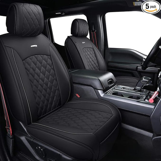 Aierxuan Full Set Car Seat Covers Custom Fit 2009-2026 Ford F150 Crew Cab and 2017-2026 F250 F350 F450 Super Duty Pick-up Truck, Automotive Vehicle Cushion Cover with Waterproof Leather (Black)