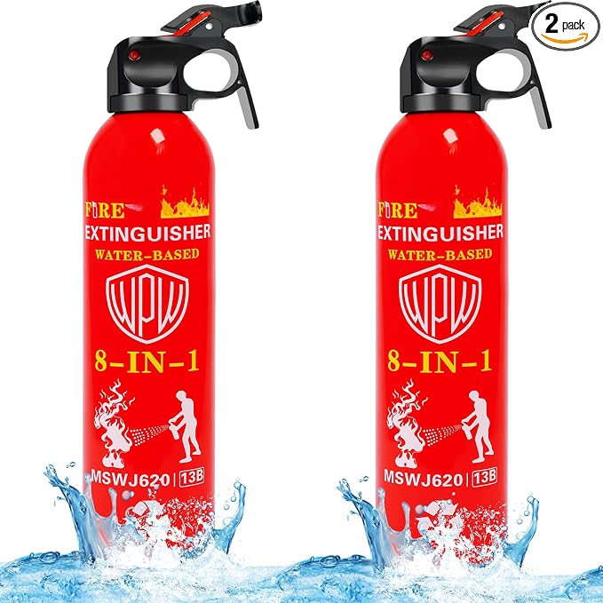 Portable 8-in-1 Water Based Fire Extinguisher for Home Car 2 Pack 21oz Each | Large Volumn 620ml Each, Upgraded Solution for A, B, C, K Fires, with Wall Mount for Vehicle Boat Kitchen Emergency Supplies