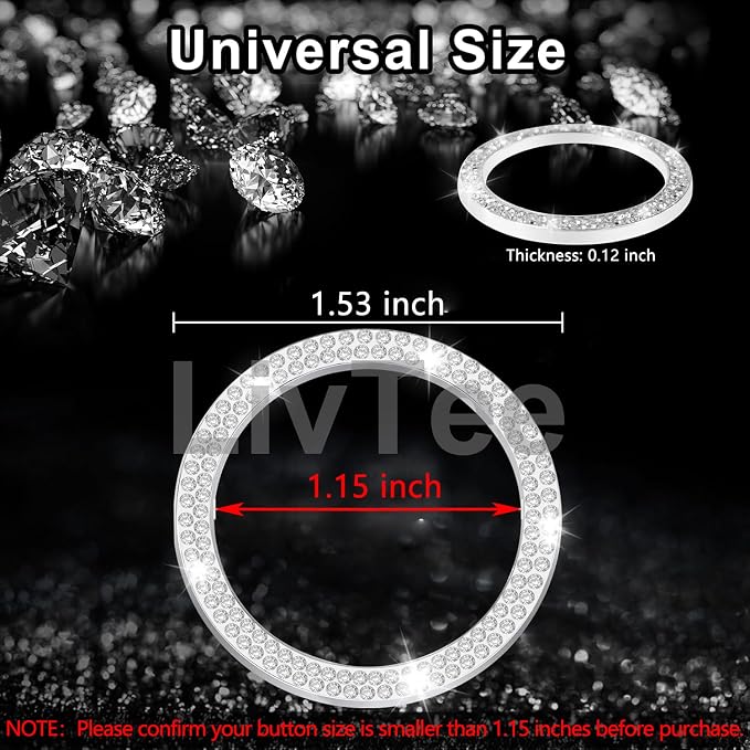 LivTee 2 PCS Crystal Double Rhinestone Car Engine Start Stop Decoration Ring, Bling Car Interior Accessories for Women, Push to Start Button Cover Sticker, Automotive Decals, White