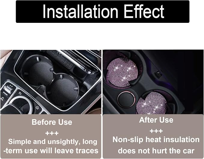 4pcs Bling Cup Holder Insert Coaster- 2.75 inch Silicone Anti-Slip Shockproof, Universal Fashion Car Interior Accessories for Women (Pink)
