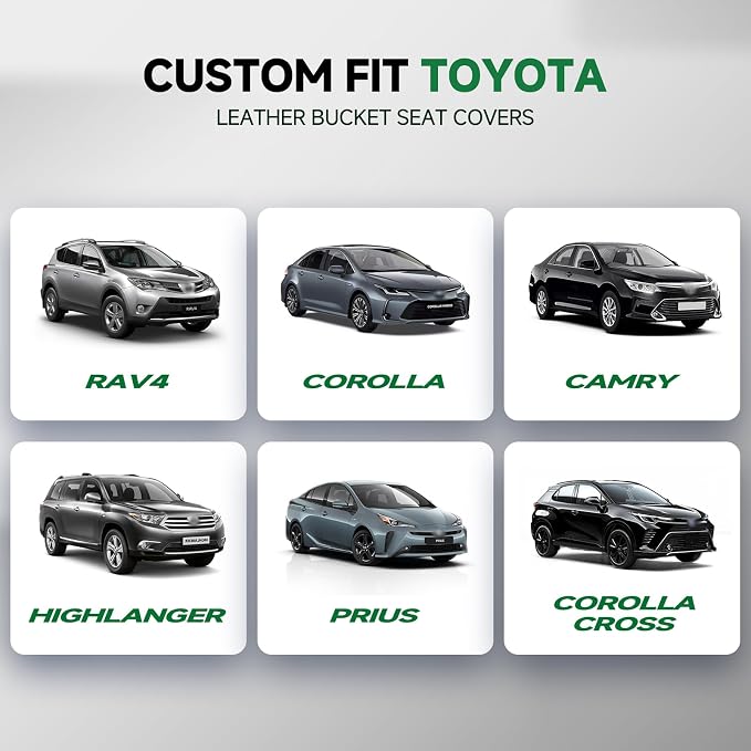 GIANT PANDA 2PCS Front Car Seat Cover for Toyota Rav4 Camry Highlander Corolla Prius Corolla Cross Venza Avalon, Faux Leather Bucket Seat Covers (Grey)