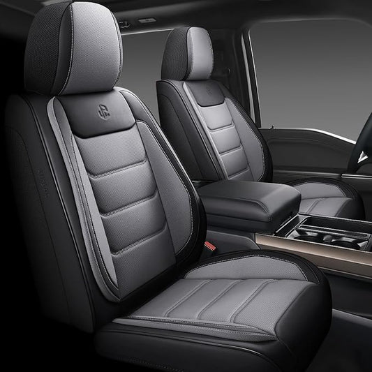 Full Coverage Faux Leather Car Seat Covers Full Set,Automotive Seat Covers for Cars,SUVs Pick-up Truck, Car Seat Cushion, Black and Grey Seat Covers,Front Seat Cover,Car Seat Protector
