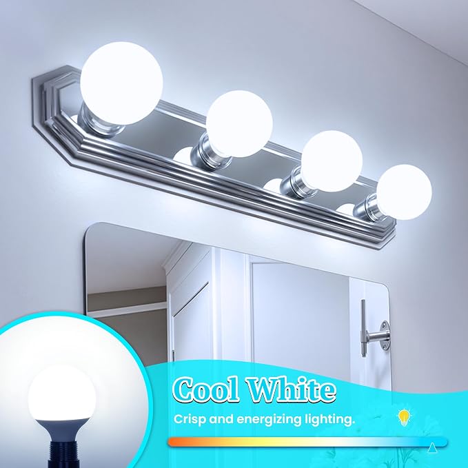MAXvolador G25 LED Globe Light Bulbs 60W Equivalent, Cool White 6000K Bathroom Vanity Round Bulb, 500LM E26 LED for Makeup Mirror, Non-Dimmable 4 Pack