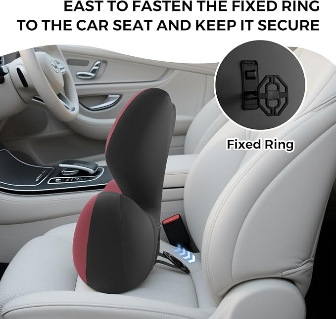 BEBAS Ergonomic Memory Foam Lumbar Support Pillow for Car, Red | Zoned Pressure Relief for Back Support, Lumbar Cushion with Fixed Ring, Breathable Washable Cover, Fits for Driving & Office