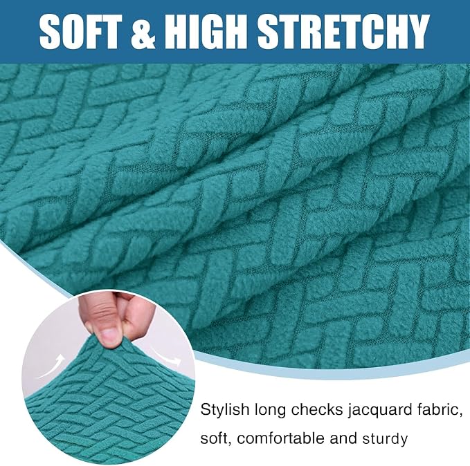 Smiry Waterproof Couch Cushion Covers, Stretch Jacquard Sectional Couch Covers, L Shape Chaise Lounge Sofa Slipcover, Washable Elastic Furniture Protector for Pets, Kid (Chaise Cover, Peacock Green)