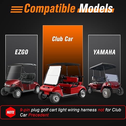 Upgrade Golf Cart Light Wire Harness for Club Car DS&EZGO TXT RXV&Yamaha Models, 9 Pin Plug Universal Golf Cart Headlight Taillight Harness with Fuse, Plug and Play