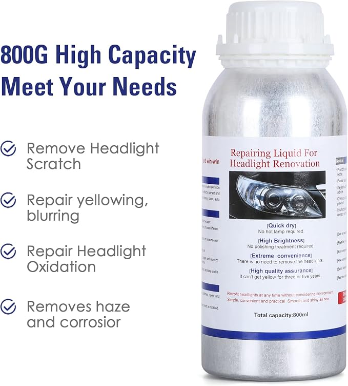 Car Headlight Scratch Repair Liquid,Polymer Car Headlight Liquid,Polishing Tool for,Restore and Repair Dull Yellow Headlights (800, Grams)