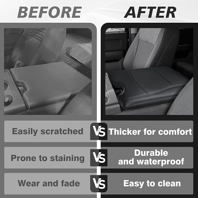 Muslogy Center Console Armrest Cover Fit for Ford F-150 F150 2015-2026 & F250 F350 F450 2017-2026 Accessories, Comfort Armrest Pad Console Lid Cushion Vegan Leather Regular Thick(Jump Seat ONLY)