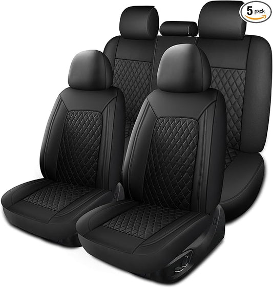 HChengkikz Faux Leather Full Set Car Seat Covers, Front & Split Rear | Bench Seat Protectors, Easy to Install Universal Fit for Sedans, Trucks, Vans, SUVs Automotive Interior Accessories