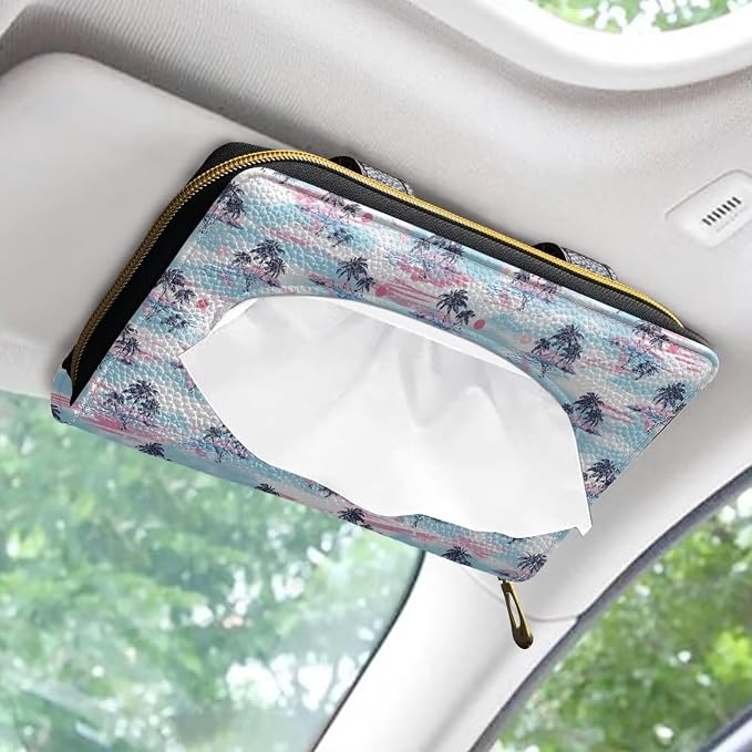 Palm Tree Leather Visor Tissue Holder Car Tissue Holder PU Leather Tissues Box Cover Universal Car Tissue Holder Napkin Holder