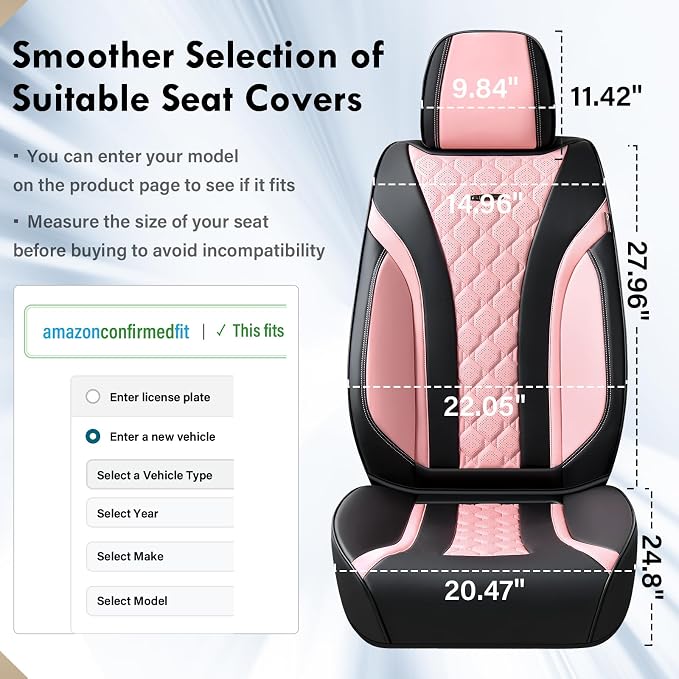 Coverado Car Seat Covers, Black Pink Leather Seat Covers Full Set, Perforated Diamond Leather Car Seat Cover, Waterproof Car Seat Protector Universal 5 Seats Seat Covers Fit for Most Cars SUV Trucks