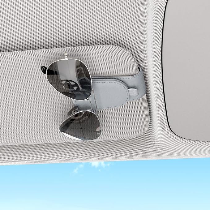 Sotfamily Sunglass Holder for Car Visor, Light Gray, 2 Packs | Suede Cloth, Magnetic, Organizer for Car Accessories