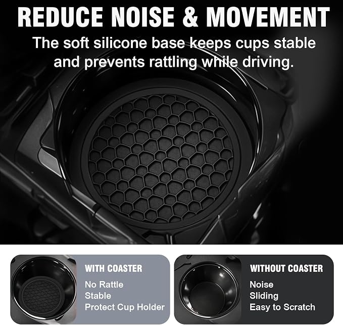 4PCS Car Cup Holder Coasters, 2.75 Inch Non-Slip Insert Water Bottle Holder Pads, Dustproof Automotive Interior Accessories Mat, Universal for Vehicles, Trucks, RVs and More (Black)