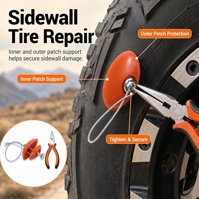 Flat Tire Repair Kit with Plugs 18 Pcs,Heavy Duty Sidewall Tire Repair Patch Tool Kit for Car,Motorcycle,ATV,UTV,SXS,Truck,Tractor,Parches para Llantas De Carro