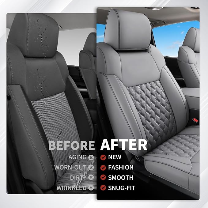 Huidasource Tacoma Gray Seat Covers, Nappa Leather Front & Rear Truck Seat Cushion Cover Fit for 2nd Gen Toyota Tacoma 2005-2015 Double&Crew Cab Base Prerunner SR5 Limited TRD Sport(Full Set/Gray)
