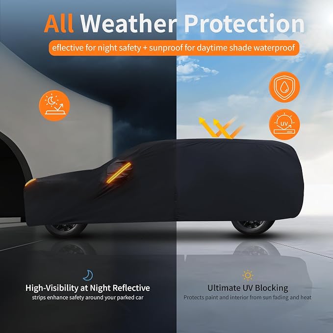 SUV Cover Outdoor Car Covers(Length up to 201 inch) Universal Fit for Lexus RX,VW Atlas,Kia Telluride,Hyundai Palisade,Chevrolet Equinox,Blazer,Audi SQ7/8,BMW X5/X6,Honda CR-V, RAV4 etc.