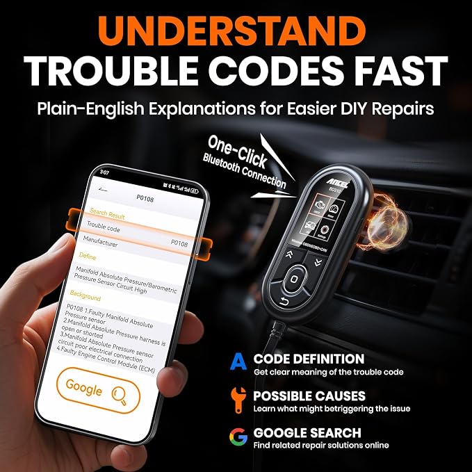 ANCEL BD310 Bluetooth OBD2 Scanner, 2-in-1 Car Diagnostic Scan Tool & Code Reader with App, Battery Test, Trip Analysis, Performance Test, for iPhone & Android, All 1996+ Vehicles
