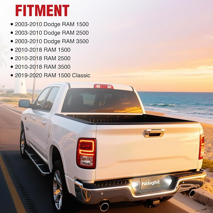 Nilight License Plate Lights Compatible with 2003 2004 2005 2006 2007 2008 2009 2010 2011 2012 2013 2014 2015 2016 2017 2018 Dodge Ram with Smoke Lens Black housing 6000K White 2PCS Pack