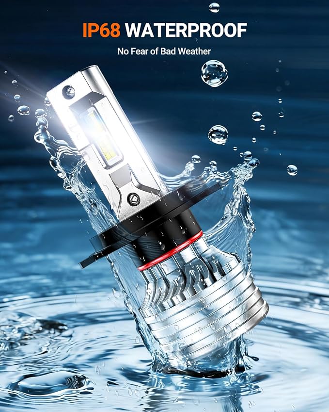 SEALIGHT H4 Bulbs, 90,000LM 1400% Brightness, 9003 HB2 H4 6500K Cool White LED Bulbs, IP68 Waterproof 70000Hrs Lifespan, 5X Heat Dissipation driving LED Bulbs, Plug and Play, 2 Pack
