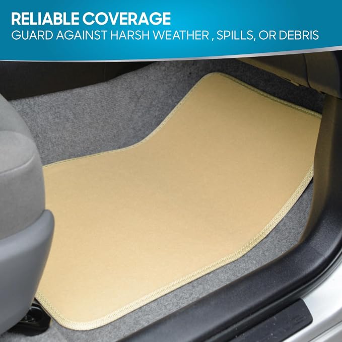 BDK Premium Light Beige Carpet Floor Mats for Cars - Universal Fit Interior 4-Piece Car Mats Full Set with Vinyl Heel Pad Protector - Cute Car Accessories Interior Floor Covers for SUVs & Trucks