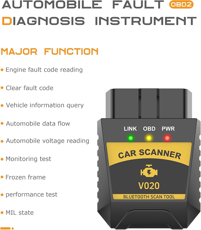 SCUARI Fixed Car Diagnostic Scanner,OBD2 Scanner Bluetooth,Car Accessories,Clear/Reset Vehicle Engine Error Code Reader Diagnostic Tool,Auto Diagnostic Scan Tool,Suitable for iPhone iOS Android