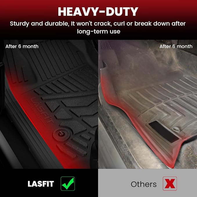 LASFIT Floor Mats for Ford F250 F350 1999-2007 Super Duty Crew Cab Carpet Floor Super Duty All Weather Full Cover Protector TPE Car Floor Liner, 1st & 2nd Row, 3pcs Black