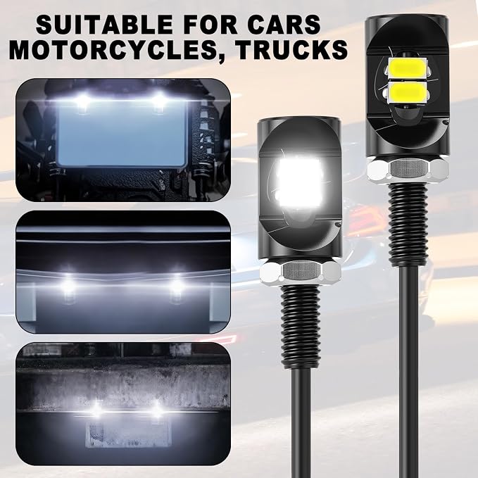 Frienda 10 Pcs License Plate Light 12v LED Motorcycle License Plate Light Waterproof Tag Screw Bolt Lamp Black Aluminium Bulb Holder Legal for Car Truck Motorcycle Bike Rv Atv Holder (2 Smd)