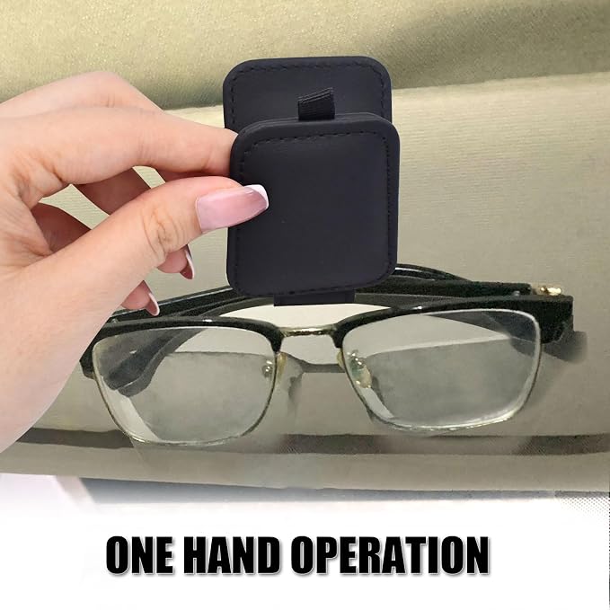 2 Pack Magnetic Leather Car Visor Sunglass Holder | Leather Glasses Eyeglass Hanger Clip for Car, Sunglass Clip Glasses Holder for Car Visor