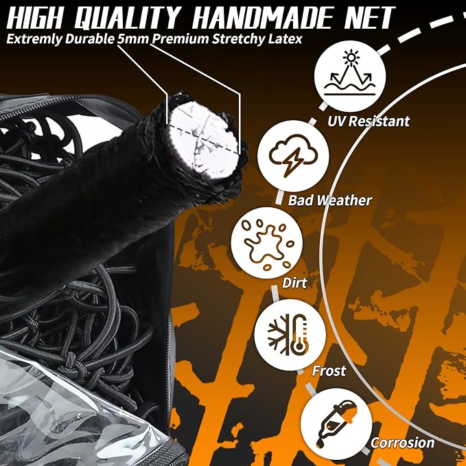 Cargo Net for Pickup Truck Bed SUV, 3' x 4' Stretches to 6' x 8' Heavy Duty Small 4”x4” Latex Cargo Netting with 12 Metal Hooks and 12 ABS Clasps, Car Ceiling Cargo Net for Road Trip