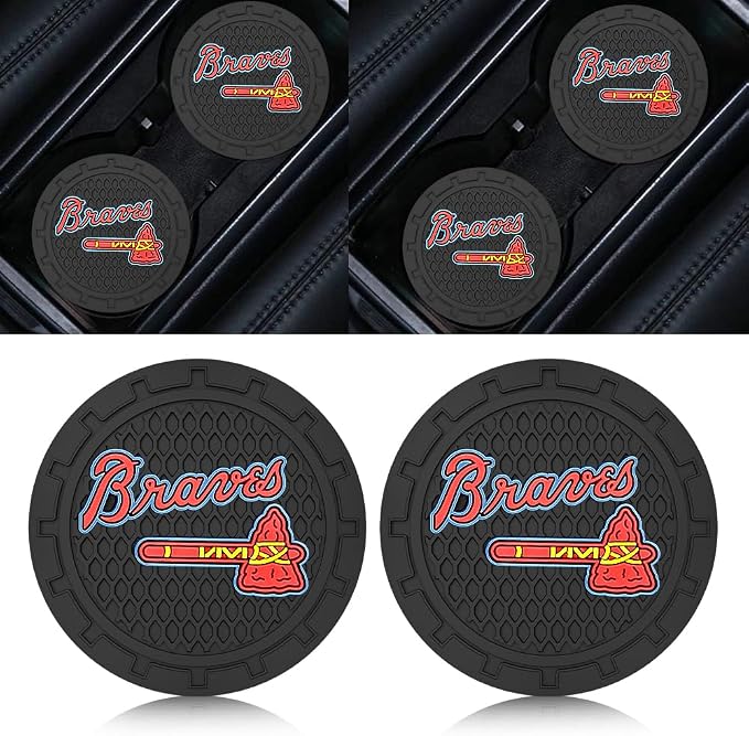 Silicone Braves Car Cup Holder Coasters,Baseball Fans Car Coasters for Atlanta Braves Fans, Non-Slip Universal Fit Cup Holder Insert