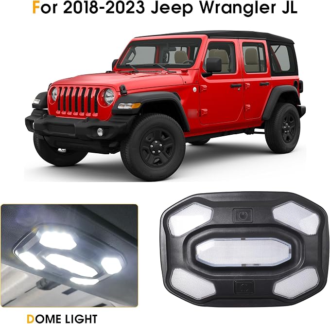 LED Dome Lights for Jeep Wrangler JL/Gladiator JT 2018-2023 | 6500K White Front Interior Lights with Push Button | Replacement Cabin Reading Light Kit for 2/4 Door Models