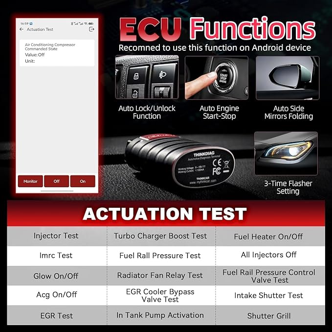 Thinkdiag OBD2 Scanner Bluetooth ECU Function Bidirectional Diagnostic Tool | Thinkcar Full System Automotive Scanner OE Level Car Code Reader for iOS & Andriod 15+ Resets, FCA AutoAuth, Active Test