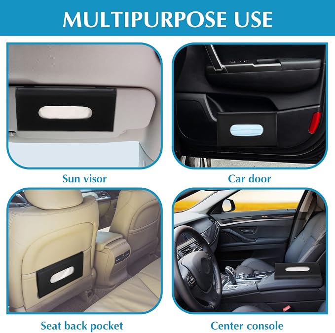 Mudder 2 Pcs Car Tissue Mask Holder Sun Visor Car Napkin Holder PU Leather Car Tissue Box Hanging Tissue Dispenser for Car Tissue Case Holder for Car Vehicle Backseat Interior Accessories (Black)