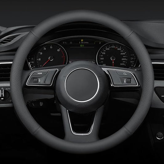 Steering Wheel Cover 15.25-16 inch, Non-Slip Car Wheel Protector for F-150 Tundra Range Rover, Non-Folding Packaging, Microfiber Leather, Black