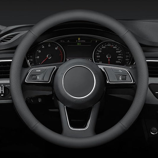 Steering Wheel Cover Small Size 14-14.25 inch, Non-Slip Car Wheel Protector for Prius Civic Model 3 Model Y Camaro, Non-Folding Packaging, Microfiber Leather, Black