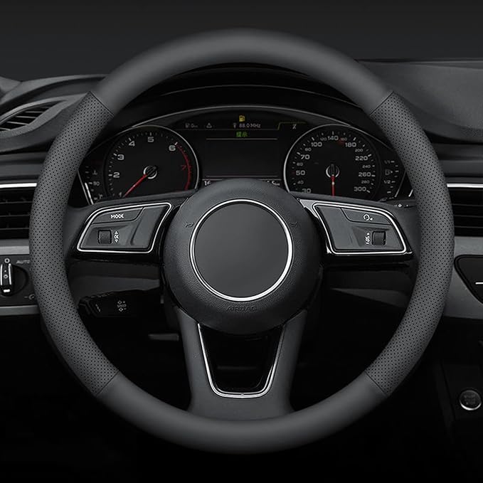 Steering Wheel Cover Standard Size 14.5-15 inch, Non-Slip Car Wheel Cover Protector, Non-Folding Packaging, Microfiber Leather, Black