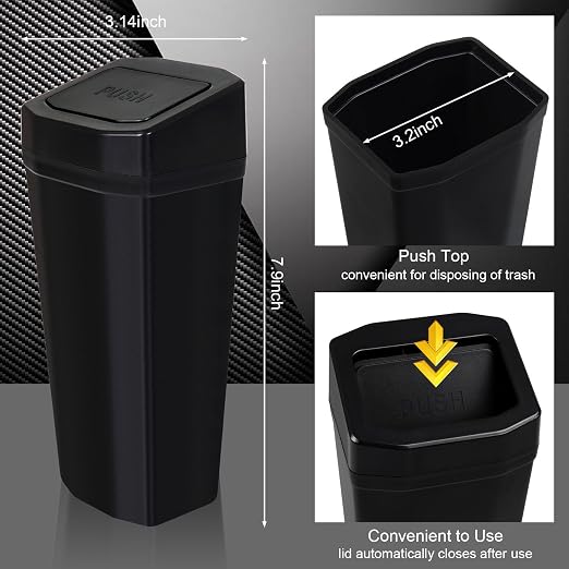 Car Trash Can with Lid - Mini Car Garbage Can Bin for Cup Holder - Black Small Leakproof Vehicle Trash Bin for Back Seat, Cute Automotive Accessories Organizers and Storage for Door SUV Truck