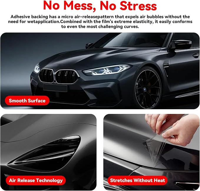 Self-Healing Clear Paint Protection Film for Cars - 8.5 Mil TPU Film Roll for Car, Truck, Motorcycle, Bike - UV Protection, Non-Yellowing, Hydrophobic Top Coat(10ft x 5ft)