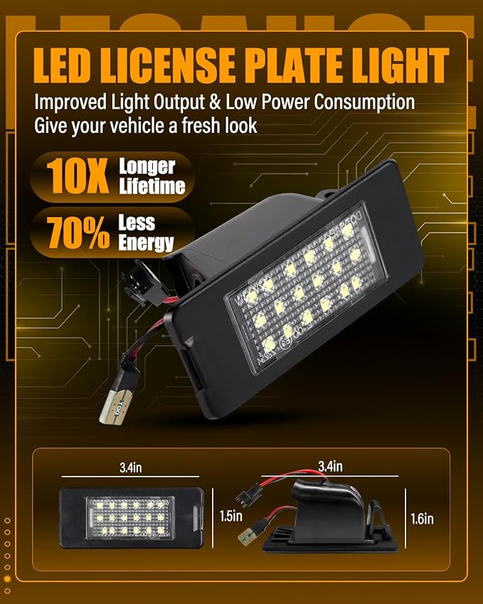 LESAUCE License Plate Lights Tag Lamp Assembly Replacement For 2015-2020 Cadillac Escalade ESV/Chevy Tahoe Suburban/GMC Yukon XL, 2015-2019 Cadillac AST, 2016-2022 Malibu, IP68 Waterprooof, 2PC
