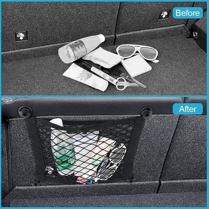 2 Pack Elastic Small Cargo Net Pocket with Hooks,Cargo Netting Bungee,Boat Storage,Trunk Net Organizer for Car,Truck Netting for Cargo(18.9x13.78 inches)