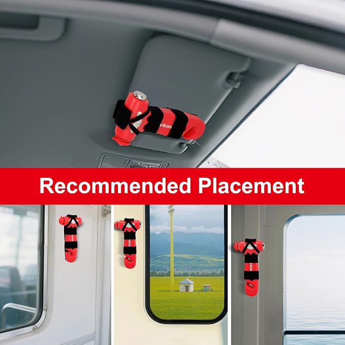 Window Breaker, 3-in-1 Emergency Escape Tool with Car Safety Hammer and Seat Belt Cutter, Safety Emergency Car Escape Tool, Road Trip Essential Gift for Family (Red)